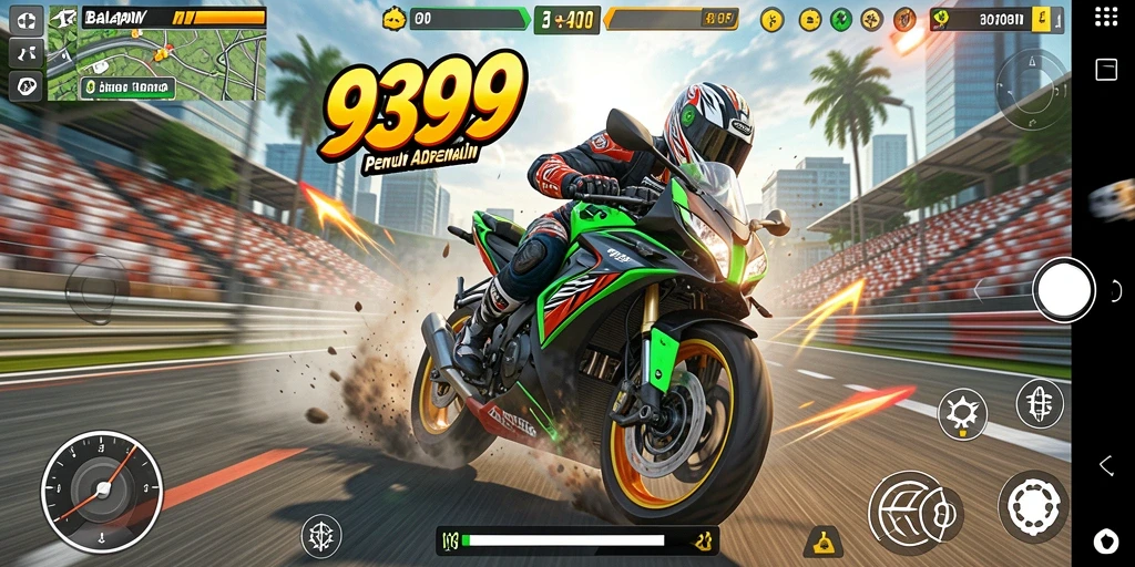 Tampilan seru gameplay balapan motor di 9399.