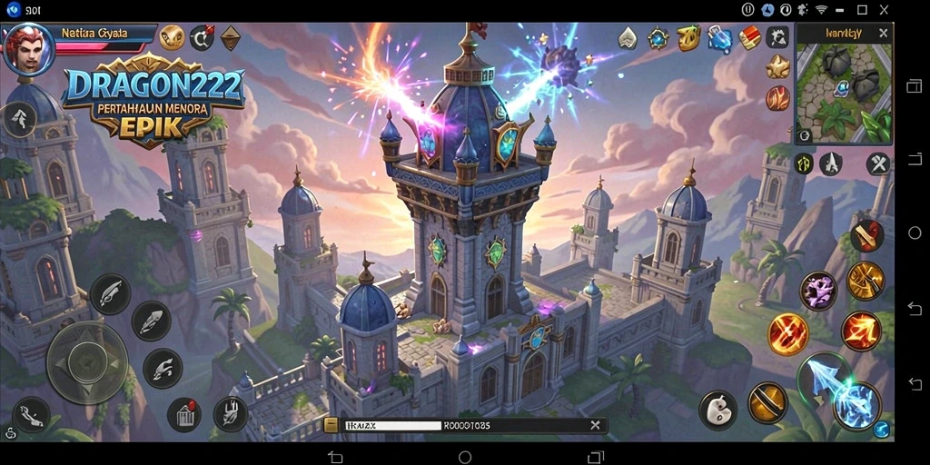 Screenshot dari gameplay DRAGON222, menunjukkan aksi menara pertahanan yang epik.