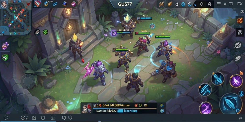 Tampilan dinamis gameplay GUS77 dalam pertempuran tim.