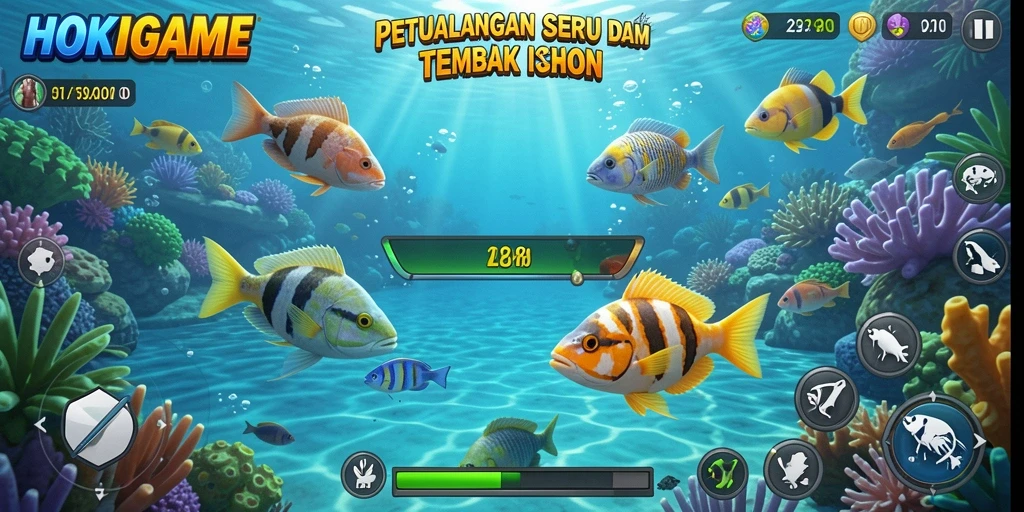 Tampilan gameplay HOKIGAME yang seru saat menembak ikan.