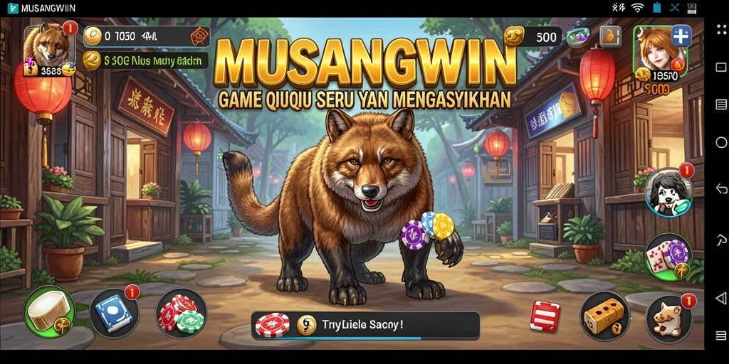 Screenshot gameplay MUSANGWIN menampilkan aksi seru QiuQiu.