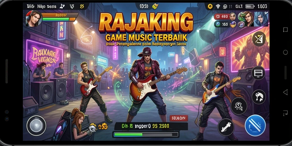 Tampilkan gameplay interaktif RAJAKING yang penuh warna dan energik.