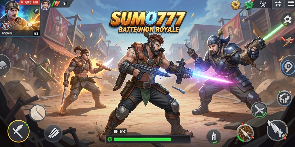 Tangkapan layar utama SUMO777 menunjukkan pertempuran mendebarkan di arena Battle Royale.
