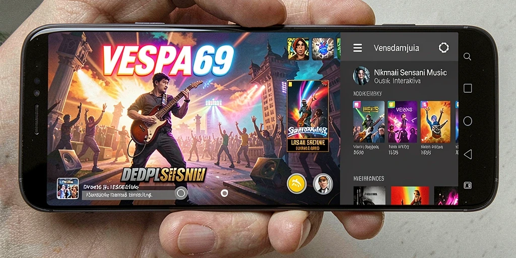 Tampilan menarik dari gameplay VESPA69 dengan alat musik interaktif.