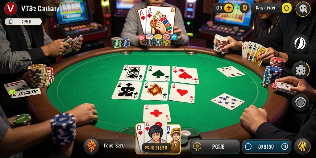 Tangkapan layar utama VT38 menampilkan aksi seru permainan poker.